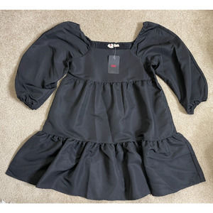 NWT Levi's Women's Size M Dolci Tiered Puff-Sleeve Babydoll Dress, Black